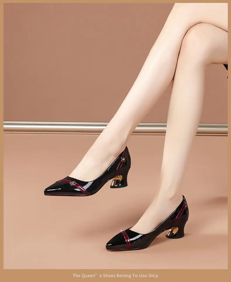 Soft leather single-layer shoes Women's Mid Heel chunky heel versatile 2024 spring and summer new soft bottom professional shallow mouth comfortable pointed women's shoes — feature 7