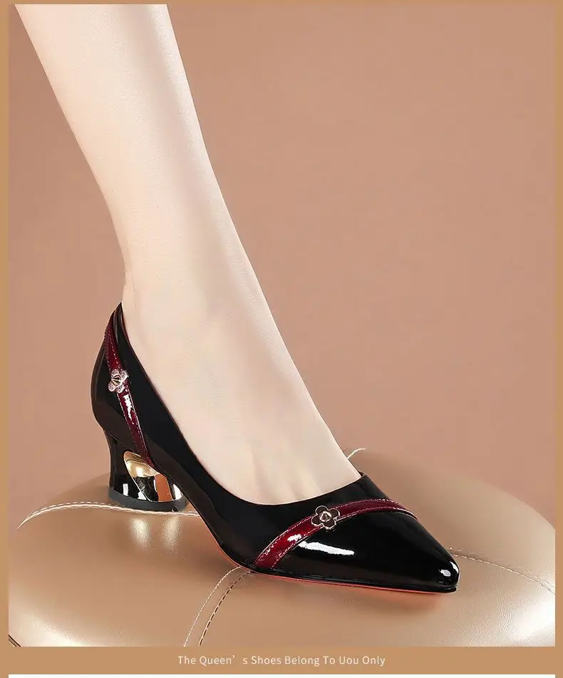 Soft leather single-layer shoes Women's Mid Heel chunky heel versatile 2024 spring and summer new soft bottom professional shallow mouth comfortable pointed women's shoes — feature 9