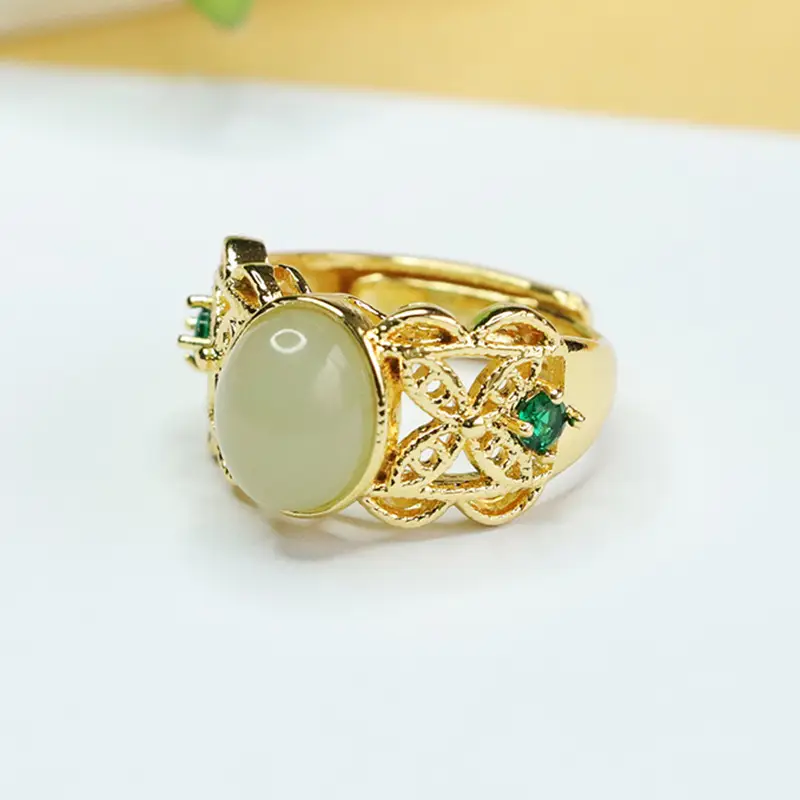 Aiyu Jade Claw Ring Clear Green Water Setting Gold - Image 2