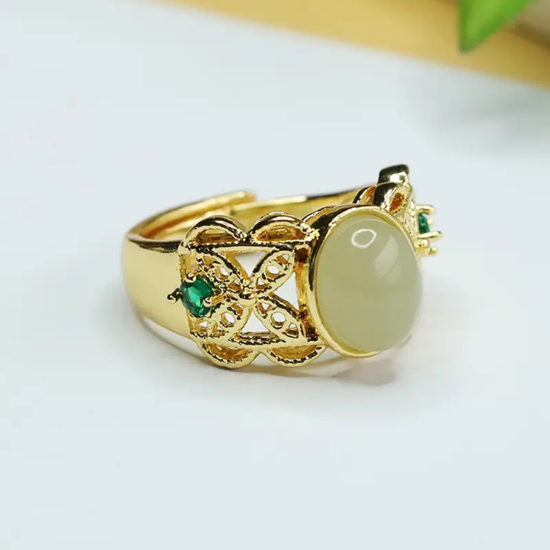 Aiyu Jade Claw Ring Clear Green Water Setting Gold - Image 3
