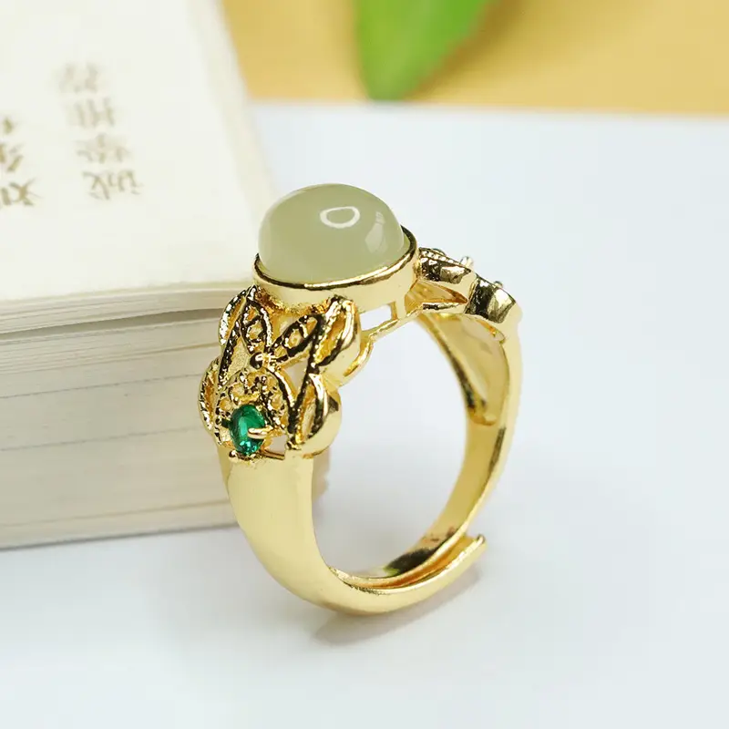 Aiyu Jade Claw Ring Clear Green Water Setting Gold - Image 4