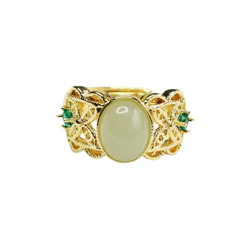 Aiyu Jade Claw Ring Clear Green Water Setting Gold - Image 5