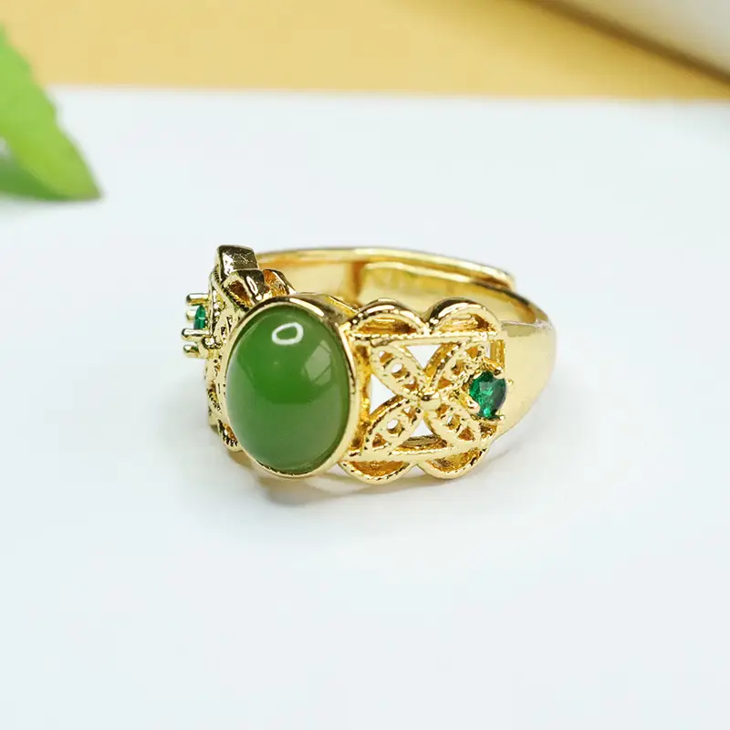 Ethnic Green Jade Jasper Ring Spinach Green - Image 2