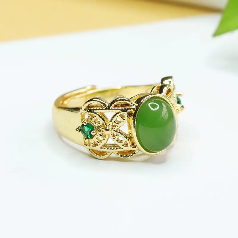 Ethnic Green Jade Jasper Ring Spinach Green - Image 3