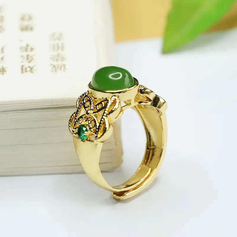 Ethnic Green Jade Jasper Ring Spinach Green - Image 4