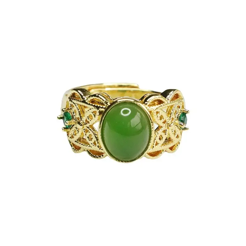 Ethnic Green Jade Jasper Ring Spinach Green - Image 5