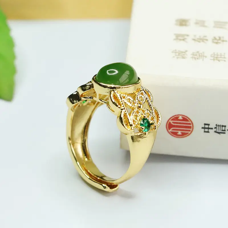 Ethnic Green Jade Jasper Ring Spinach Green — feature 9