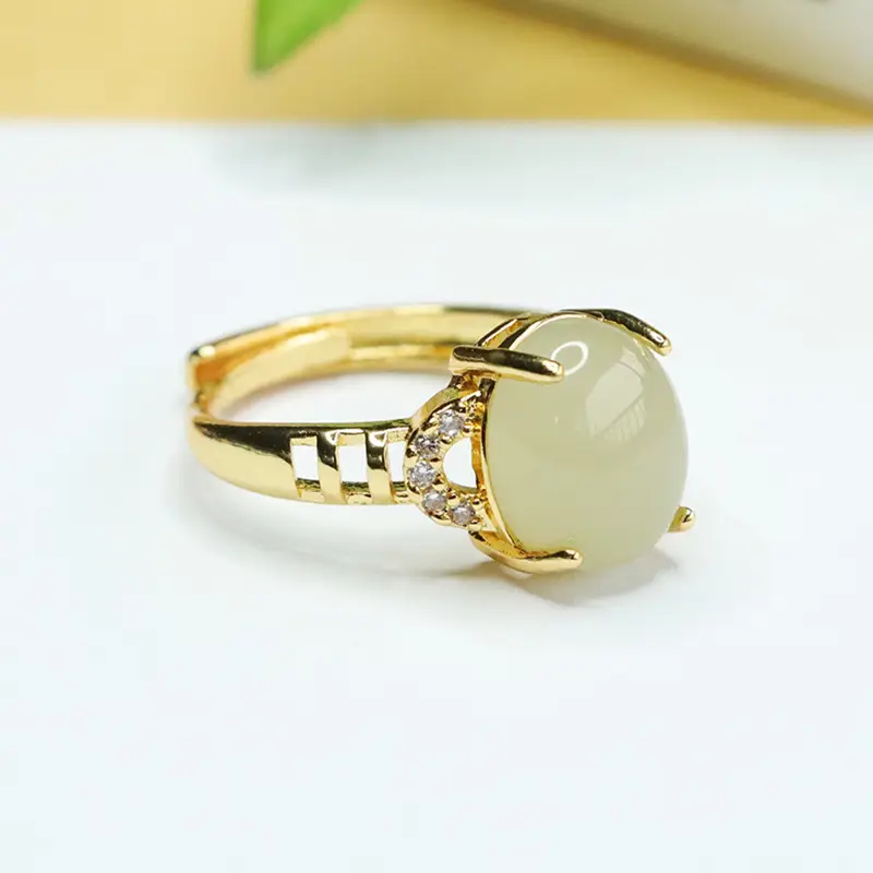 Aiyu Jade Ring Gold Plated Natural Hetian - Image 2