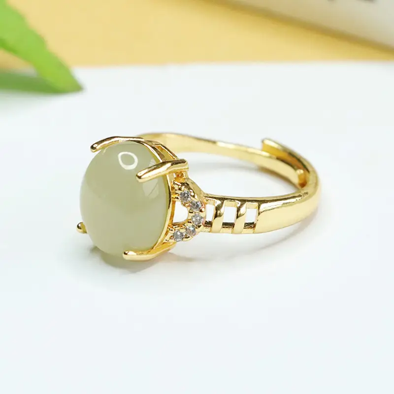 Aiyu Jade Ring Gold Plated Natural Hetian - Image 3
