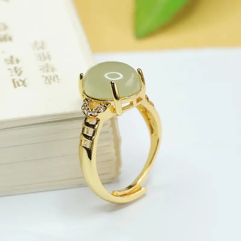 Aiyu Jade Ring Gold Plated Natural Hetian - Image 4