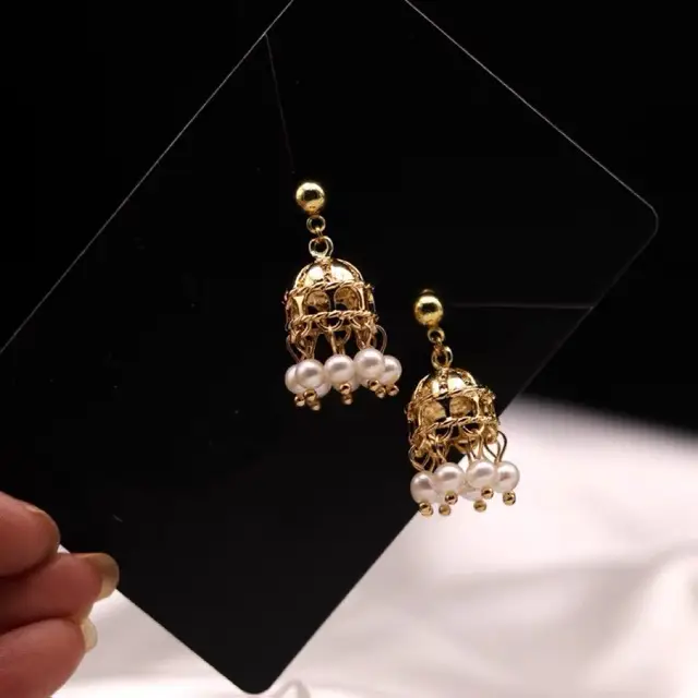 Tempered Earrings Bird's Nest Pearl Gold - Image 2