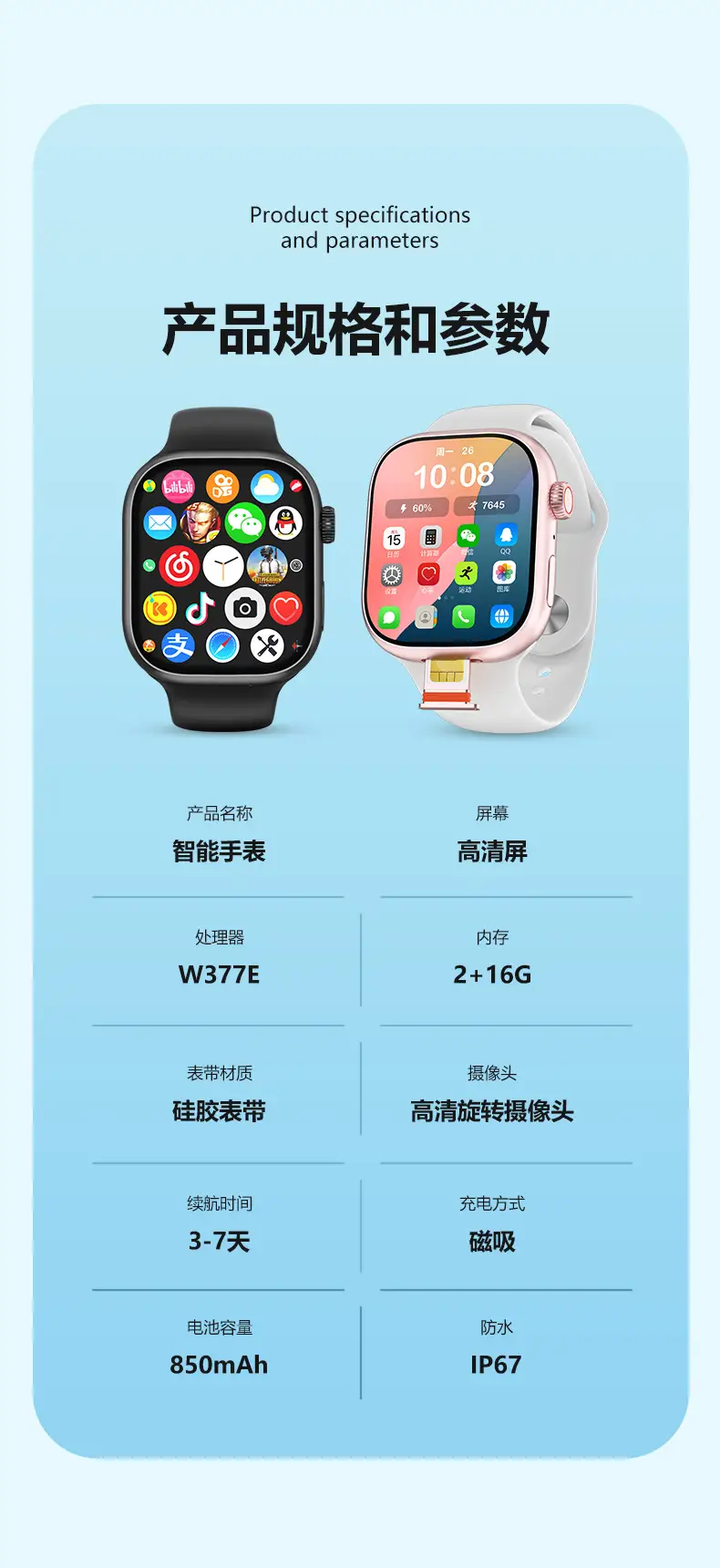 Smartwatch from Huaqiangbei with Card Slot, Camera, Wi-Fi, Bluetooth, Nfc, Voice Recognition, Touch Buttons, and Smart Notifications — feature 33