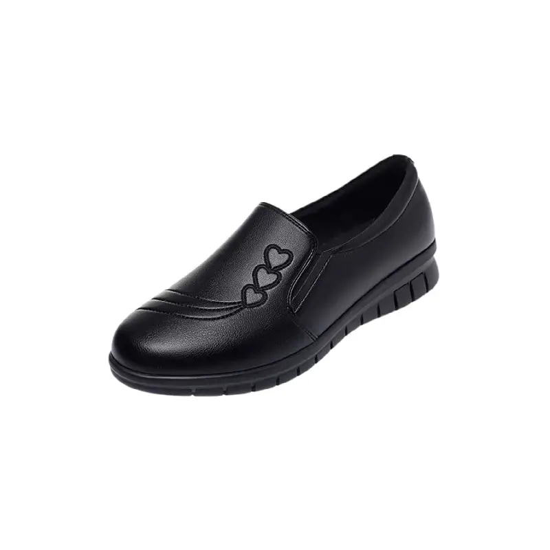 Non-slip work shoes women's black flat slip-on mom shoes kitchen work shoes waterproof shoes soft leather soft bottom women's shoes