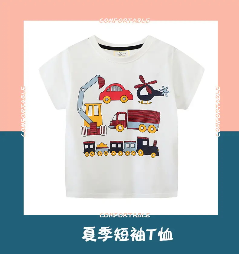 2026 Boys T-Shirt Cartoon Excavator Pure Cotton White — feature 2