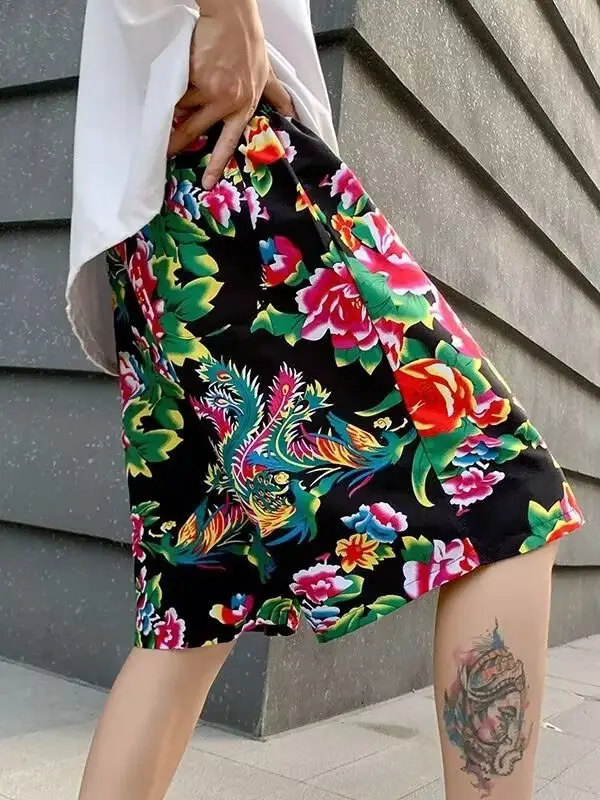 Northeast Style Red Floral Wide Leg Shorts for Men Women - Image 7