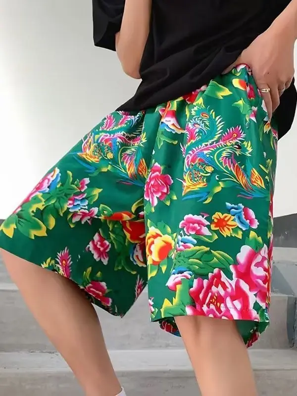 Northeast Style Red Floral Wide Leg Shorts for Men Women - Image 8