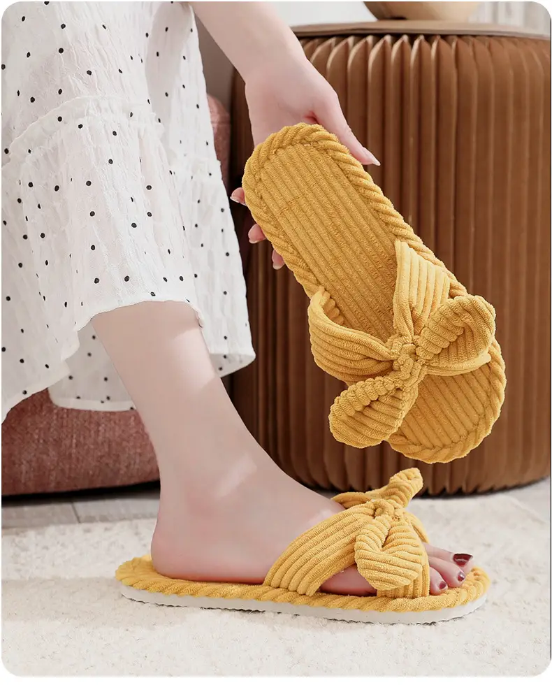 Cross-Border Temu Shein Cotton Slippers Ins Bowknot Home Plush Slippers Indoor Furry Wholesale Cotton Slippers — feature 2
