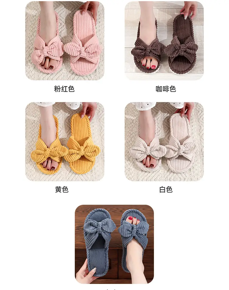 Cross-Border Temu Shein Cotton Slippers Ins Bowknot Home Plush Slippers Indoor Furry Wholesale Cotton Slippers — feature 6