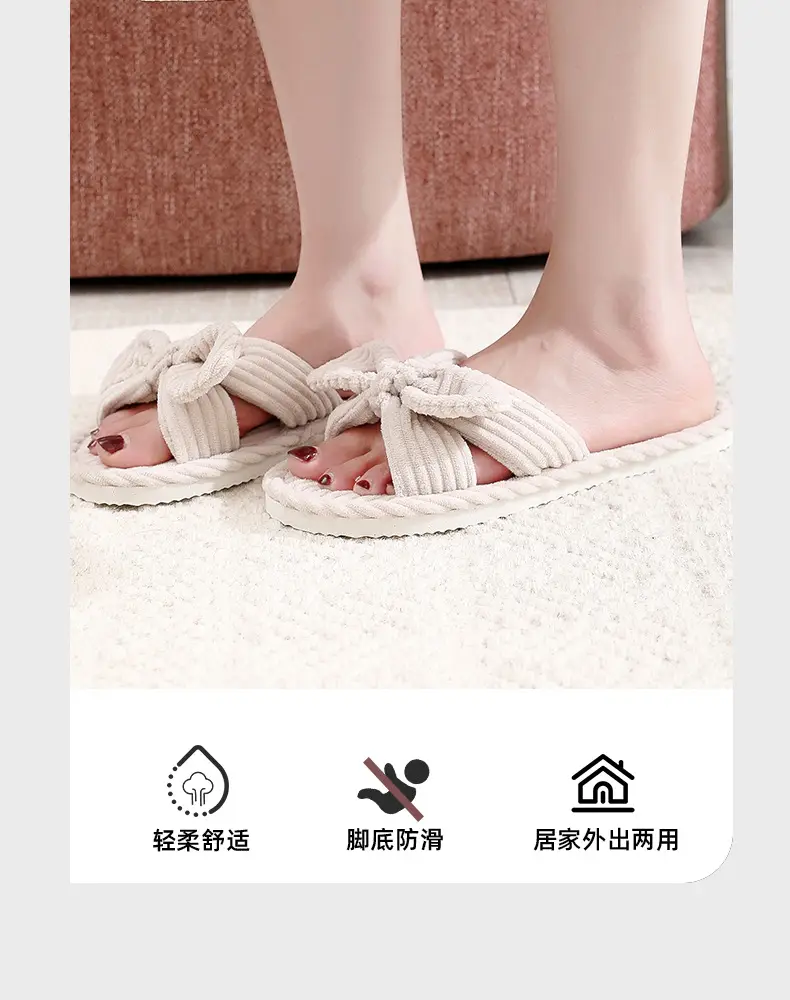 Cross-Border Temu Shein Cotton Slippers Ins Bowknot Home Plush Slippers Indoor Furry Wholesale Cotton Slippers — feature 8