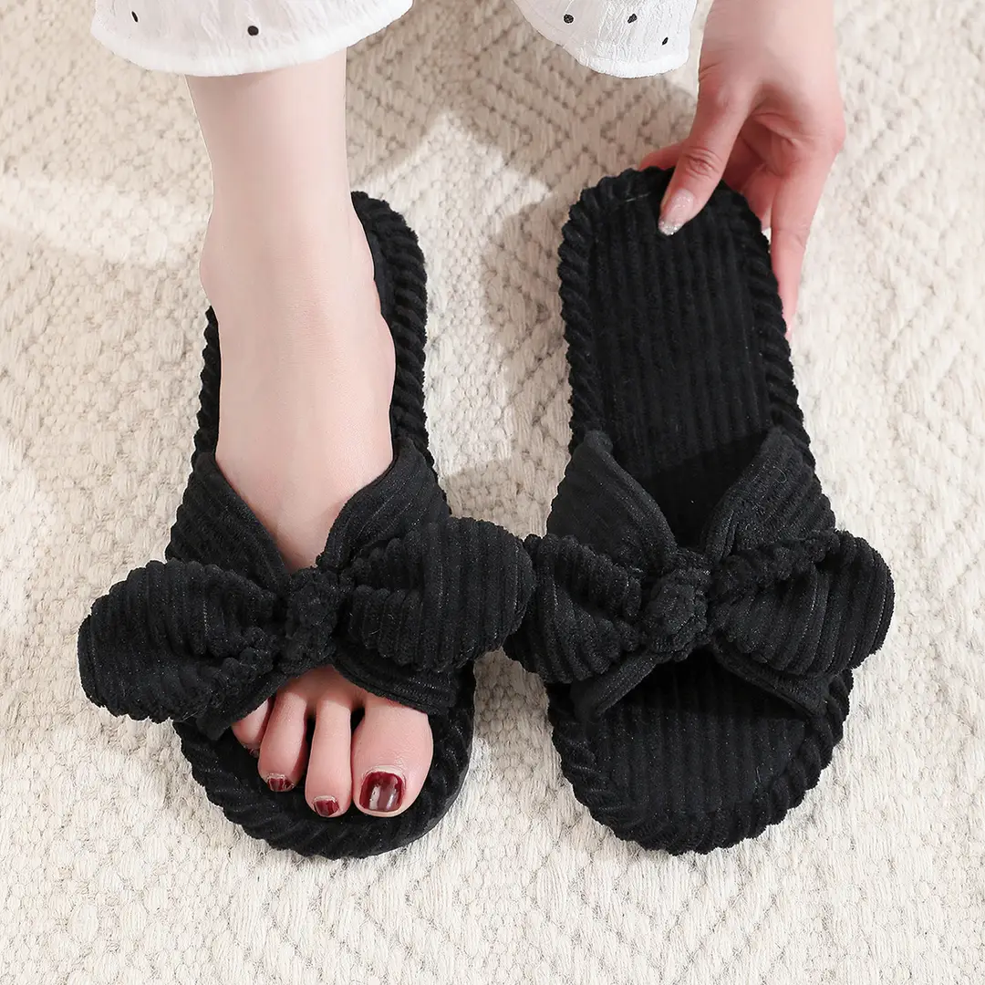 Cross-Border Temu Shein Cotton Slippers Ins Bowknot Home Plush Slippers Indoor Furry Wholesale Cotton Slippers - Image 2