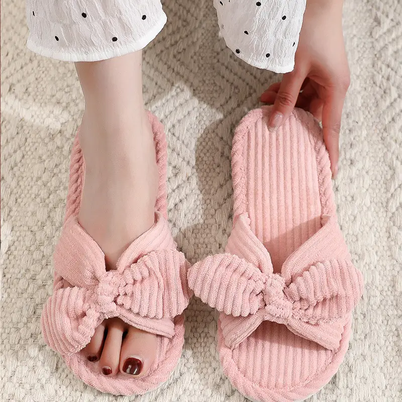 Cross-Border Temu Shein Cotton Slippers Ins Bowknot Home Plush Slippers Indoor Furry Wholesale Cotton Slippers - Image 3