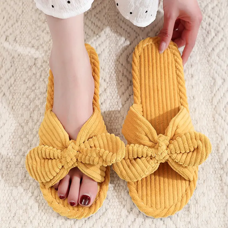 Cross-Border Temu Shein Cotton Slippers Ins Bowknot Home Plush Slippers Indoor Furry Wholesale Cotton Slippers - Image 4