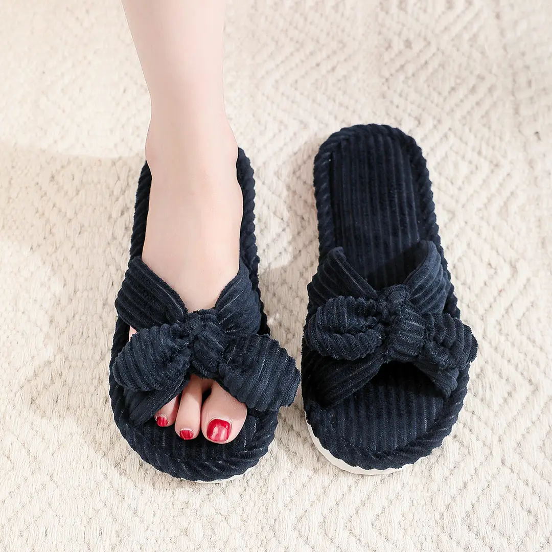 Cross-Border Temu Shein Cotton Slippers Ins Bowknot Home Plush Slippers Indoor Furry Wholesale Cotton Slippers - Image 5