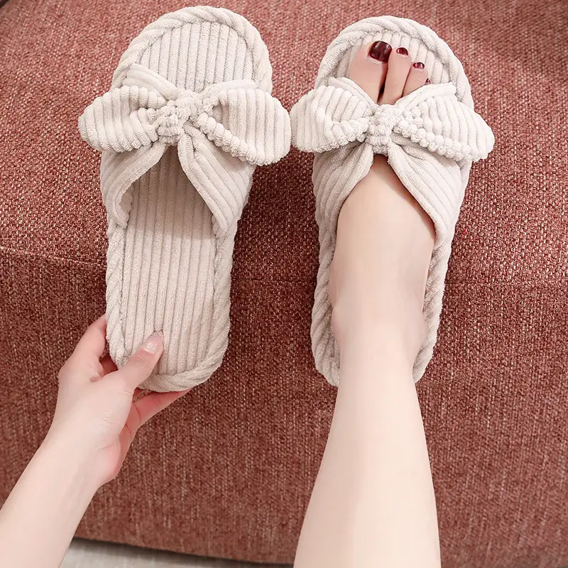 Cross-Border Temu Shein Cotton Slippers Ins Bowknot Home Plush Slippers Indoor Furry Wholesale Cotton Slippers - Image 6