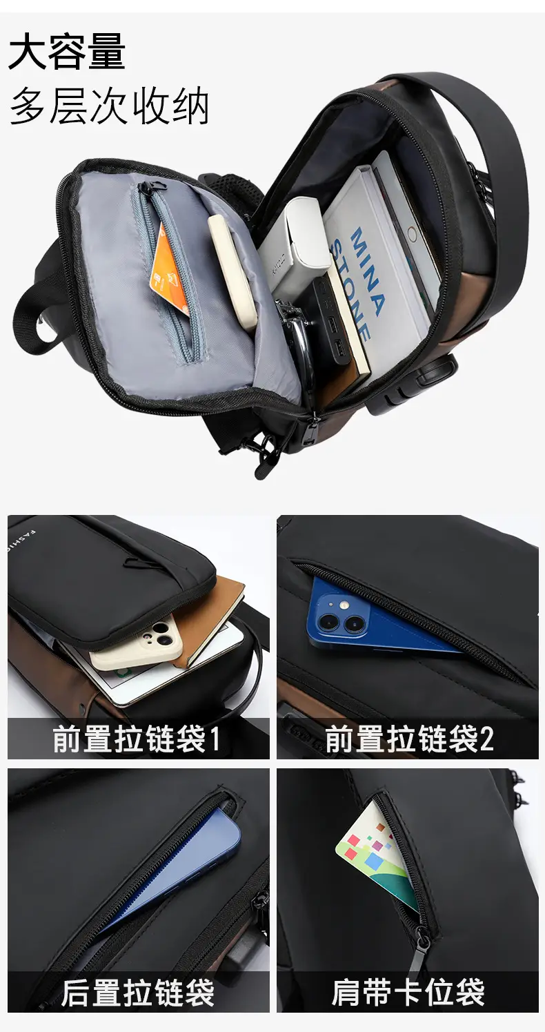 Men's Anti-Theft Crossbody Bag Large Capacity Black — feature 14