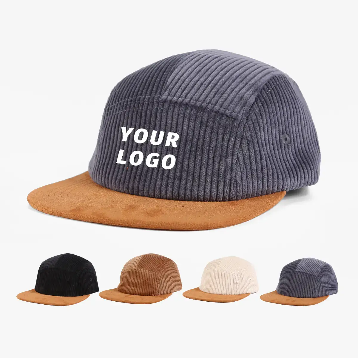 Beige Corduroy Baseball Cap with Flat Bristle - Image 9