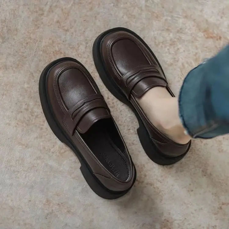 Leather loafers women's 2024 spring new women's shoes thick-soled slip-on jk single-layer shoes increased British style leather shoes - Image 5