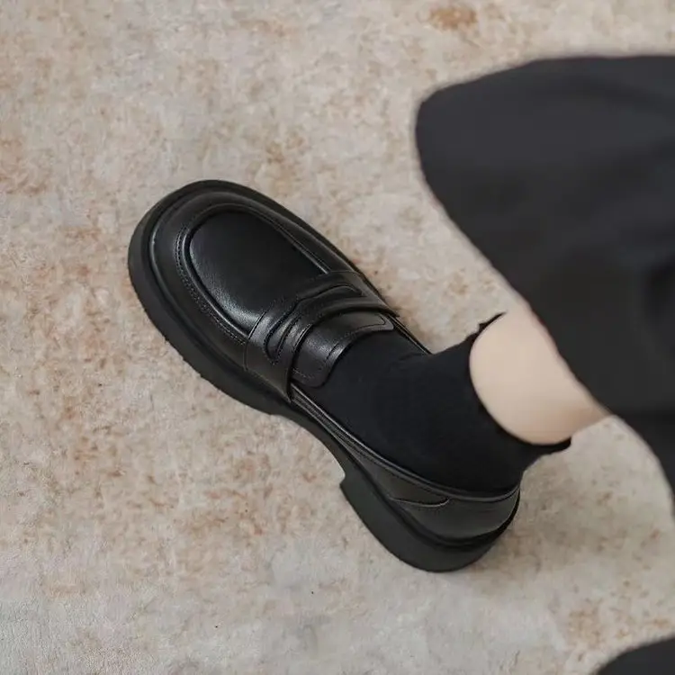 Leather loafers women's 2024 spring new women's shoes thick-soled slip-on jk single-layer shoes increased British style leather shoes - Image 7