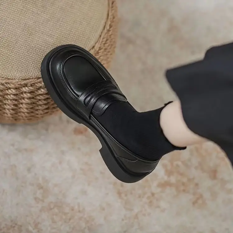 Leather loafers women's 2024 spring new women's shoes thick-soled slip-on jk single-layer shoes increased British style leather shoes — feature 12