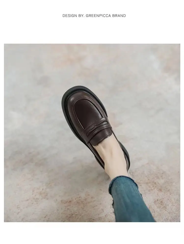 Leather loafers women's 2024 spring new women's shoes thick-soled slip-on jk single-layer shoes increased British style leather shoes — feature 6