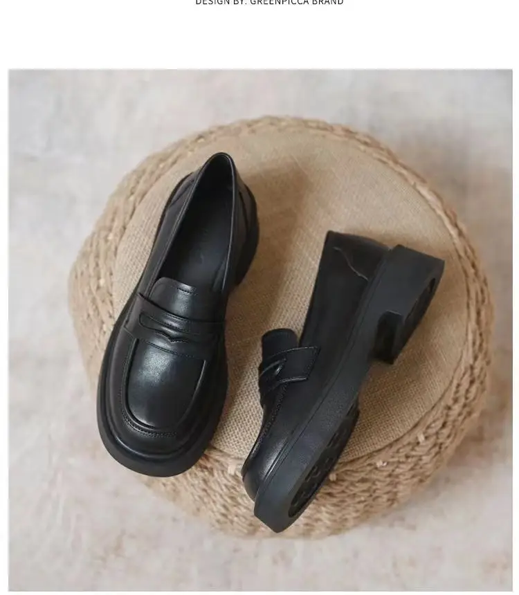 Leather loafers women's 2024 spring new women's shoes thick-soled slip-on jk single-layer shoes increased British style leather shoes — feature 7