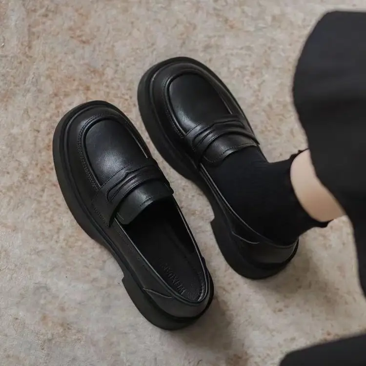 Leather loafers women's 2024 spring new women's shoes thick-soled slip-on jk single-layer shoes increased British style leather shoes — feature 8