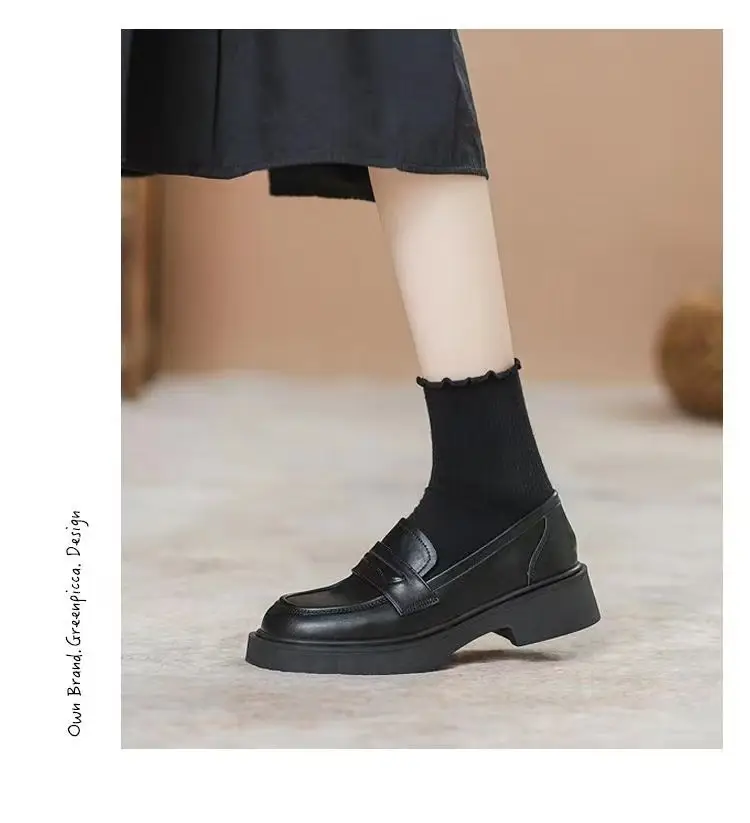 Leather loafers women's 2024 spring new women's shoes thick-soled slip-on jk single-layer shoes increased British style leather shoes — feature 9
