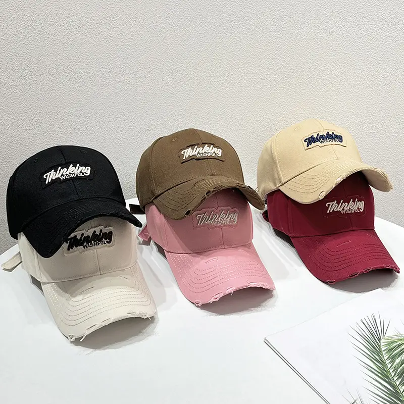 Women Pink & Beige Embroidered Baseball Caps - Image 8