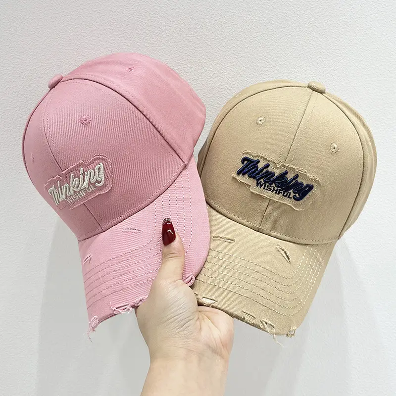 Women Pink & Beige Embroidered Baseball Caps - Image 9