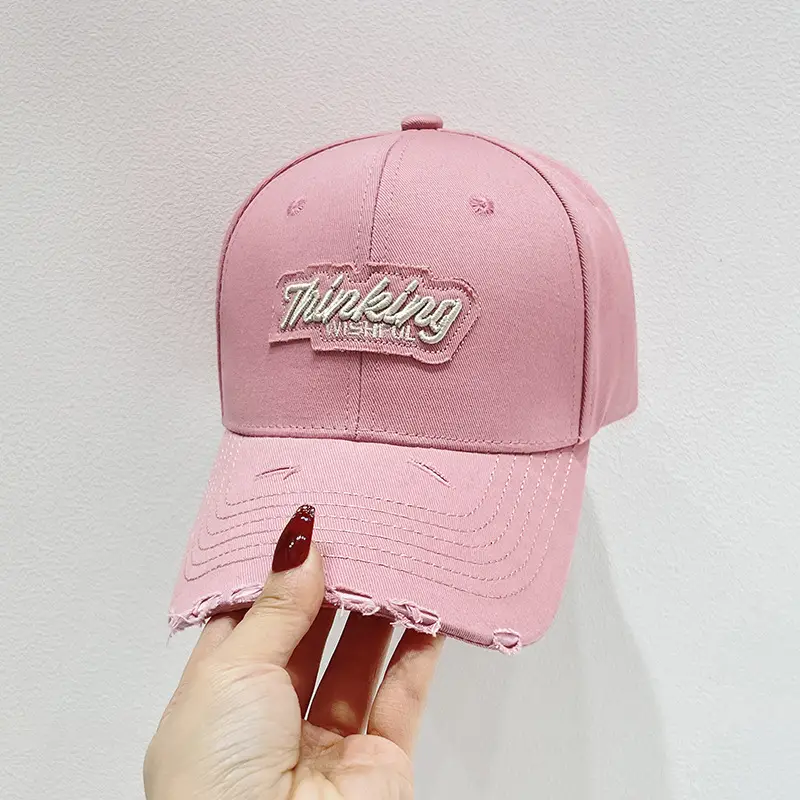 Women Pink & Beige Embroidered Baseball Caps - Image 5