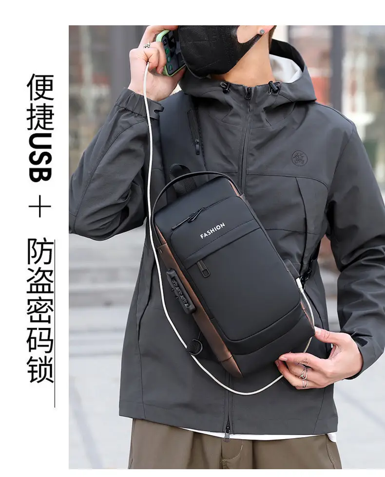 Men's Anti-Theft Crossbody Bag Black Waterproof — feature 5
