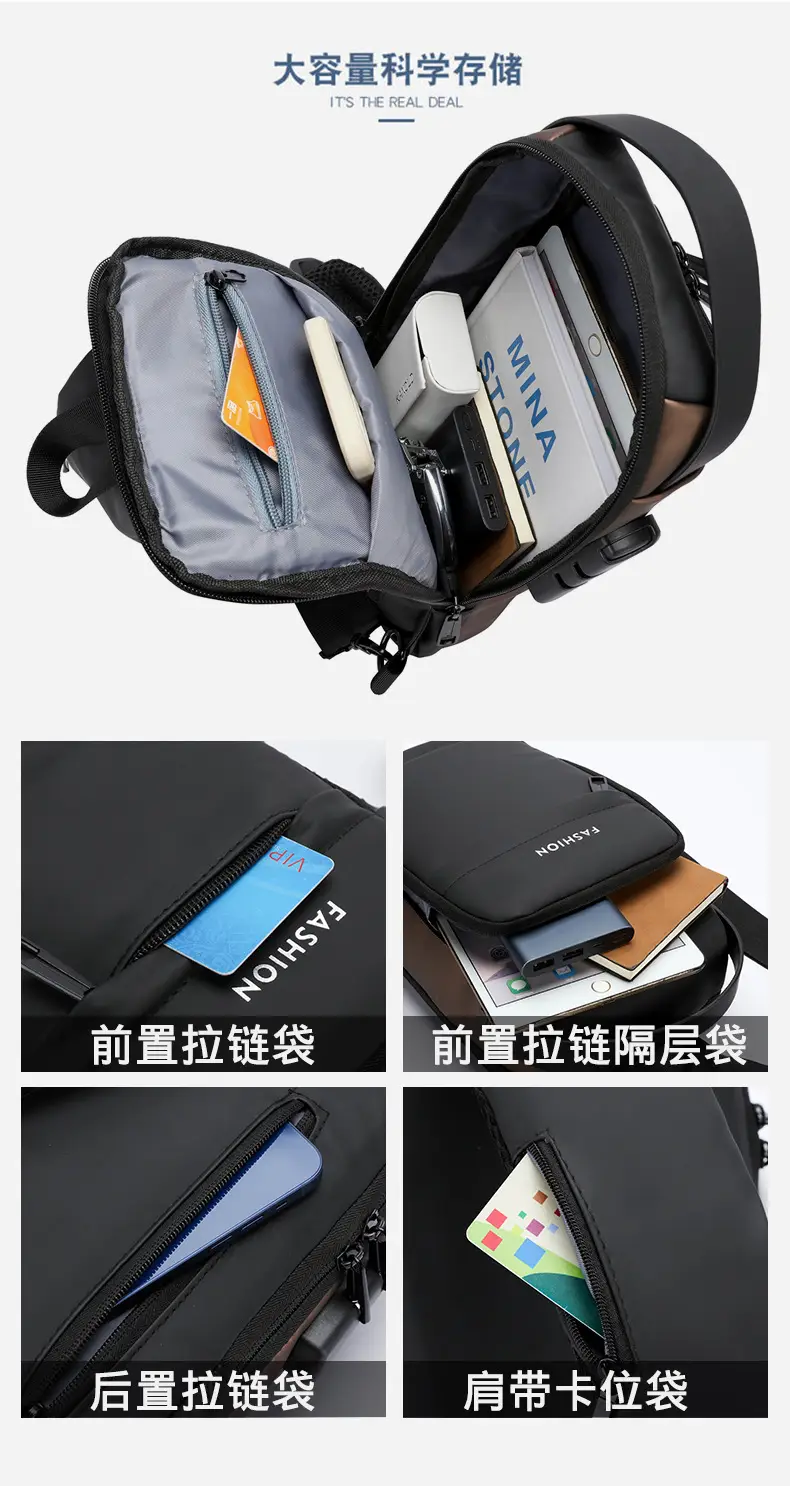 Men's Anti-Theft Crossbody Bag Black Waterproof — feature 7