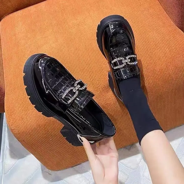 Black Leather Slip-On Women's Thick Soled Loafers 2024 - Image 3