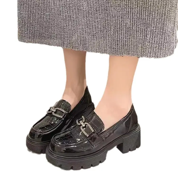 Black Leather Slip-On Women's Thick Soled Loafers 2024 - Image 6