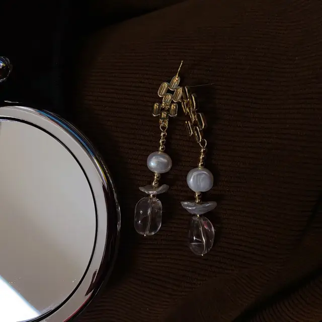 Natural Pearl & Crystal Baroque Earrings Silver Pin