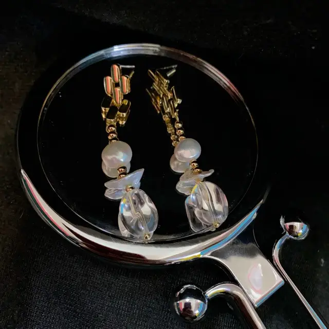 Natural Pearl & Crystal Baroque Earrings Silver Pin