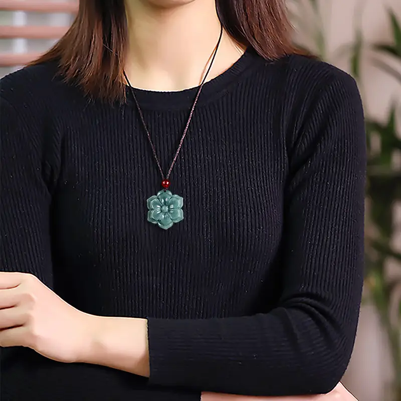 Jade Blue Water Peach Blossom Pendant for Men Women - Image 4