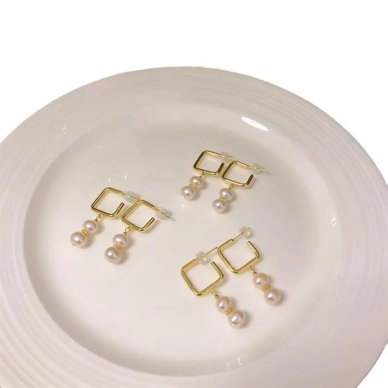 Yuhe Shuangzhu Pearl Earrings Gold Plated