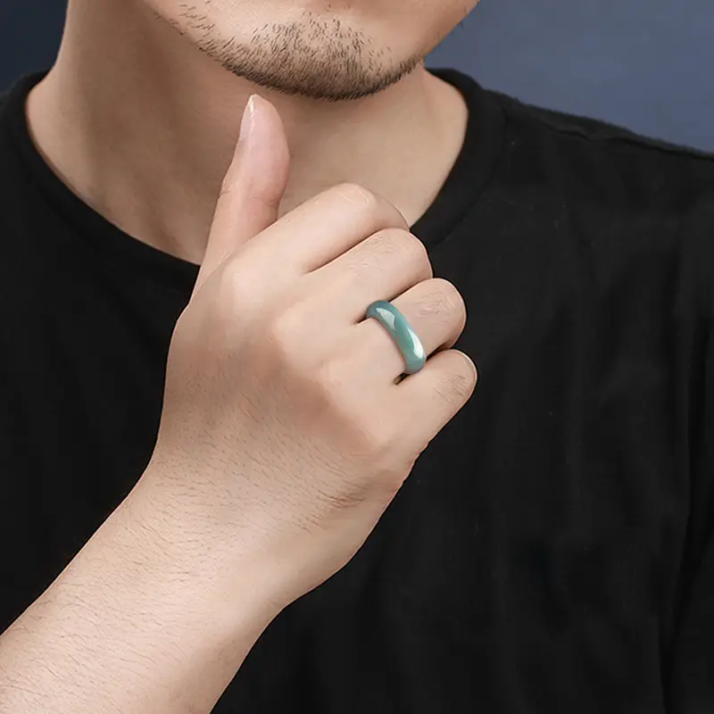 Natural Jade Blue Water Ring for Men - Image 5