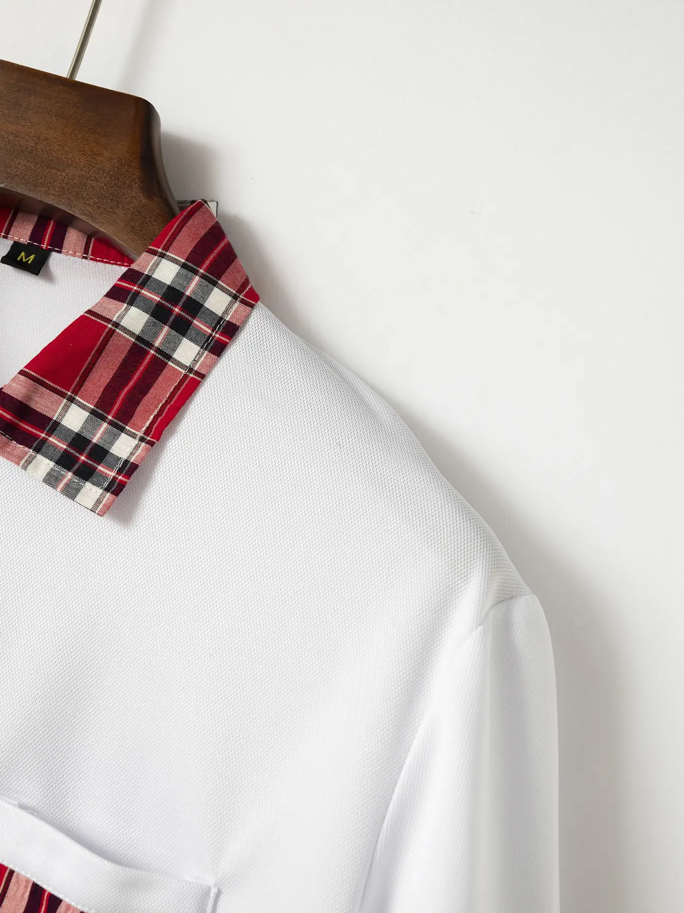 Men's Light Blue Plaid Polo Shirt with Zipper Pocket — feature 13
